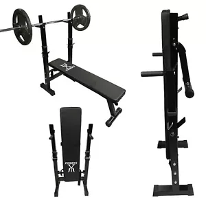 Exersci Compact Foldable Bench with Rack and Dip Bars - Fitness, Weightlifting - Afbeelding 1 van 7