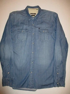 QUIKSILVER PREMIUM MENS DESIGNER NICE BLUE DENIM WESTERN STYLE SHIRT MED VGC - Picture 1 of 2