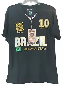 Geographical Norway Mens sz XL Brazil Royal Polo Team All Over Embroid Shirt L - Picture 1 of 17