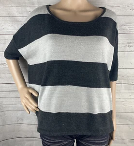 Kenar Pullover mittelgrau gestreift Dolmanärmel dünner Strick Oversize Freizeit Oberteil - Bild 1 von 12