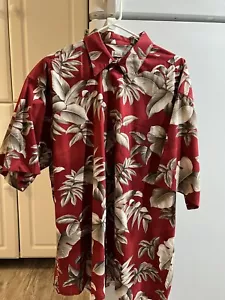 Camisa Tropical Hawaiana HOLLIS RIVER 100% Algodón Roja con Palmas Para Hombre Talla XL - Imagen 1 de 5