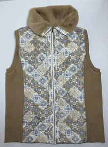 Ruby Rd. Women’s Faux Fur Collar Patterned Puffer Vest Size 1X Fall Sweater - Picture 1 of 10