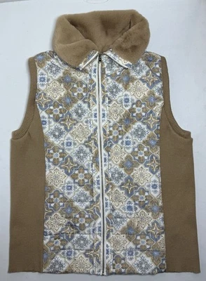 Ruby Rd. Women’s Faux Fur Collar Patterned Puffer Vest Size 1X Fall Sweater - Image 1 of 4