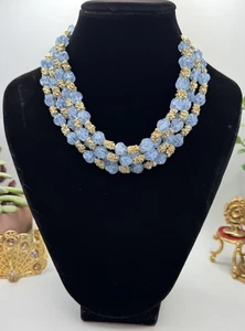 STUNNING CROWN TRIFARI 4 STRAND CRACKLE GLASS MEDITERRANEAN CHOKER 15" NECKLACE - Picture 1 of 9
