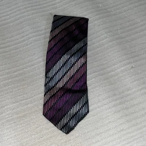 BCBG ATTITUDE Men’s Striped Tie 100% Silk Handmade Black Blue Pink Purple - Picture 1 of 3