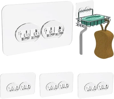 Soporte de esponja gancho de alambre adhesivo paquete de 4, transparente 2 ganchos 3 15/16"  Foto 1 de 4