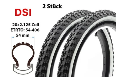 2 Stück 20 Zoll Fahrrad Reifen 20x2.125 Kinder BMX Decke Mantel 54-406 weißwand - Bild 1 von 4