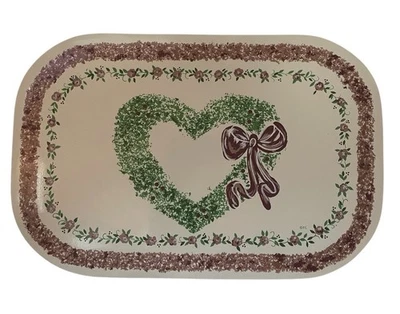 Vintage Town & Country Heart Wreath Pink Floral Vinyl Placemats 11" x 18" Set x6 - Image 1 of 4