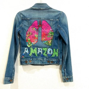Levi's Art to Wear Unique Hand Painted One-of-a-Kind Denim Trucker Jacket Small - Picture 1 of 16