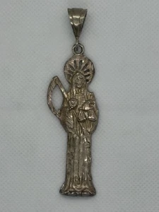 Vintage Santa Muerte Pendant Silver 925 Sterling Necklace Pendant Silver 925 - Picture 1 of 9