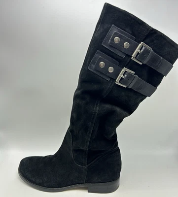 Botas de equitación Nine West para mujer 8,5 M Tumble negras gamuza cremallera lateral hebillas góticas Foto 1 de 4
