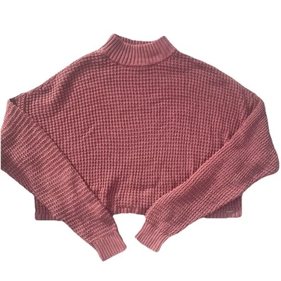 Suéter corto Hollister para mujer malva voluminoso tejido cuello alto falso talla mediana Foto 1 de 3