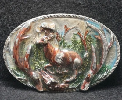 XA13150 SWEET VINTAGE 1986 ****BUCK DEER**** ANIMAL WILDLIFE ARTWORK BELT BUCKLE - Image 1 of 2