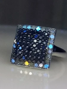 5.5g Diamond & Black Diamond Ring Silver 925 Ladies Jewelry Size 7 Fluorescence  - Picture 1 of 11