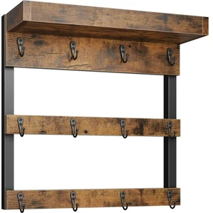 Coffee Mug Rack Wall Mounted, Rustic Wood Cups Rack with 12 Hooks and Storage... - Bild 1 von 7