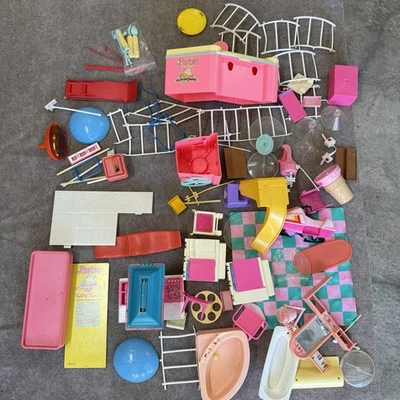 80's Barbie Parts Dream House Pool Ice Cream Shoppe Salon Kitchen Winter 85 Pcs. - Image 1 of 4