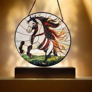 Gypsy Vanner Pferd Sonnenfänger, Buntglas Stil Deko, Reiter Geschenk - Bild 1 von 5