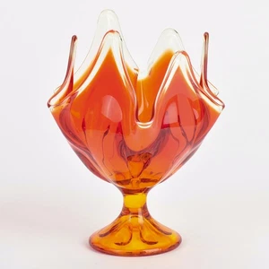 Vintage Swung Glass Handkerchief Bowl Orange Ombre w/ Pedestal Base - Picture 1 of 4