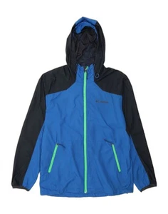 COLUMBIA Mens Hooded Rain Jacket UK 38 Medium Blue Colourblock Polyester AU03 - Picture 1 of 3