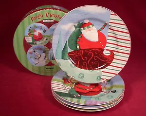 4 Sakura Bright Christmas Salad Dessert Plates Zulauf Oneida Santa Snowman Tree - Picture 1 of 7