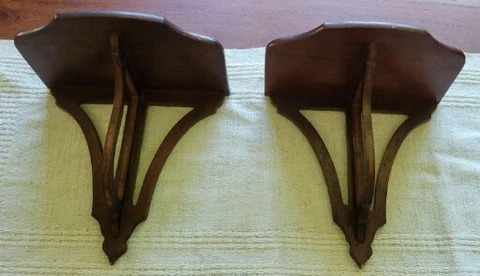 Pair Matching Set Dark Wood Wall Shelves Sconces Vintage Tall 7x7x4 Cover