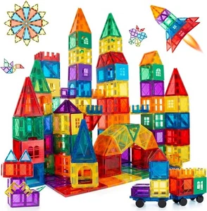 100 Pcs Magna Tiles Clear Colors Magnetic Building Toy Magnet Blocks Kids 3D - Picture 1 of 7