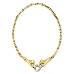 Double Panther Clasping Diamond O-Ring Necklace Two-Tone Gold - Picture 1 of 12