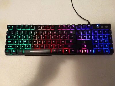 Rii Rk100 Wired Keyboard, Rainbow Backlit, Green, Red, Purple, Tested & Works! - Image 1 of 4