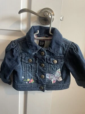 Baby Gap Denim Jean Cropped Jacket Embroidered Butterfies Girl's Size 2 Years - Image 1 of 4