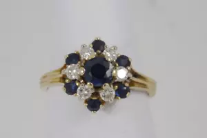 Vintage 14k Gelbgold Saphir Diamant Floral Split Shank Cluster Ring - Bild 1 von 7
