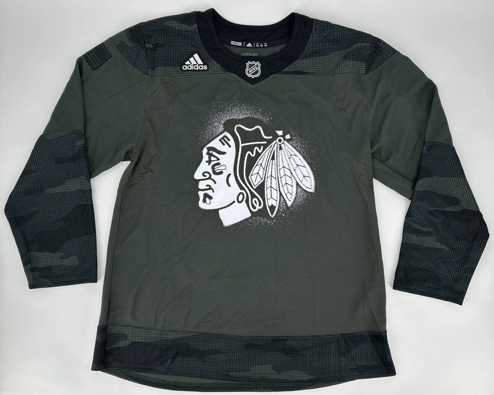 Adidas Chicago Blackhawks 100 Authentic Jersey 'Veterans Day Camo' - Size 52