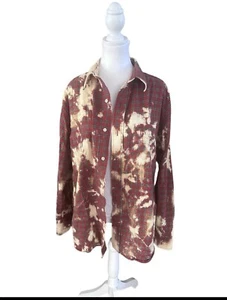 Upcycled Bleached Flannel Shirt Mens Large or Womens Oversized Large (F6) - Picture 1 of 5