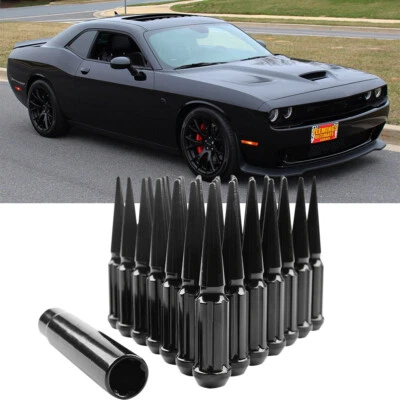For Dodge Challenger SRT Black 24PCS Spline Spike Long Lug Nuts 14x1.5 4.4" Tall — 第 1/4 张图片