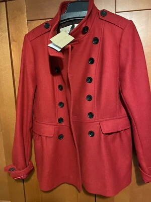 $995+ BURBERRY BRIT Adamsieigh casaco de lã/cashmere vermelho Damson 14 EUA novo com etiquetas - Imagem 1 de 4