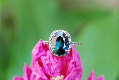 2ct Lab-Created London Blue Topaz Accent Halo Engagement Ring Rose Gold Plated - Image 1 of 4