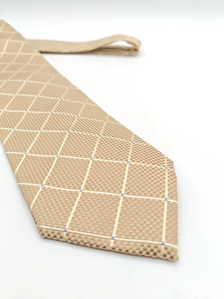 🇺🇲 Henry Jacobson Mens Gold Window Pane Silk Tie 56x3 7/8  - Image 1 of 4