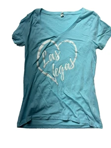Baby Blue Graphic Las Vagas VNeck T-  shirt Size L - Picture 1 of 5