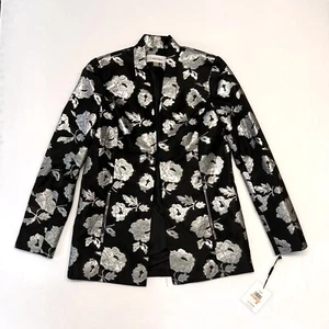 Calvin Klein Jacquard Outerwear | Floral Jacket, Black/Silver size 2 NWT - Picture 1 of 11