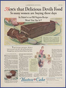 Publicidad impresa vintage 1929 HOSTESS CAKES Devil's Food Cake Postre años 20 - Imagen 1 de 1