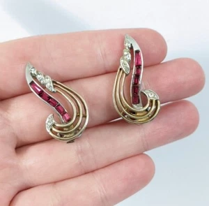 Pendientes con clip de diamante Marcel Boucher baguette roja estrás #3441 - vintage - Imagen 1 de 12