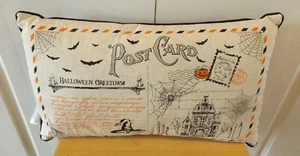 Halloween Pillow Vintage Postcard Theme 23" by 13" Haunted House Spider Bat - Picture 1 of 5