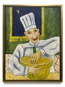 NY Art-Original Oil Painting of a Chef on Canvas 12x16 Framed - Picture 1 of 6