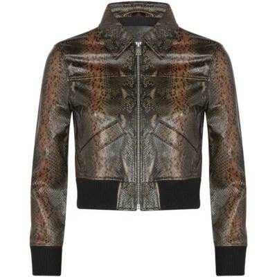 All Saints Womens Lamb Leather Snake Print Bomber Jacket Size UK 6 US 2 EU 34 - Image 1 of 4