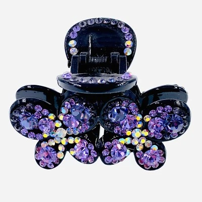 EE. UU. Acrílico Mariposa Garra Mandíbula Horquilla Piedras Checas Cristal Elegante Púrpura Foto 1 de 4