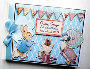 Personalised Peter Rabbit boys baby shower guest book, Peter Rabbit album, gift - Picture 1 of 11