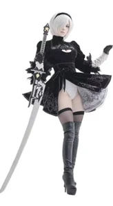 Schwarzes Kleid Perücke Cosplay Outfit Nier Automata Yorha 2B Anzug Anime Damen Kostüm - Bild 1 von 3