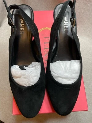 Vaneli Darby Negro Gamuza Exnula Slingback Talla 8 AMPLIO - Totalmente Nuevo Foto 1 de 4
