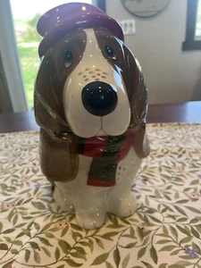 PIONEER WOMAN ~ "HOLIDAY CHARLIE" ~ BASSET HOUND DOG COOKIE JAR W/SCARF & HAT - Picture 1 of 3