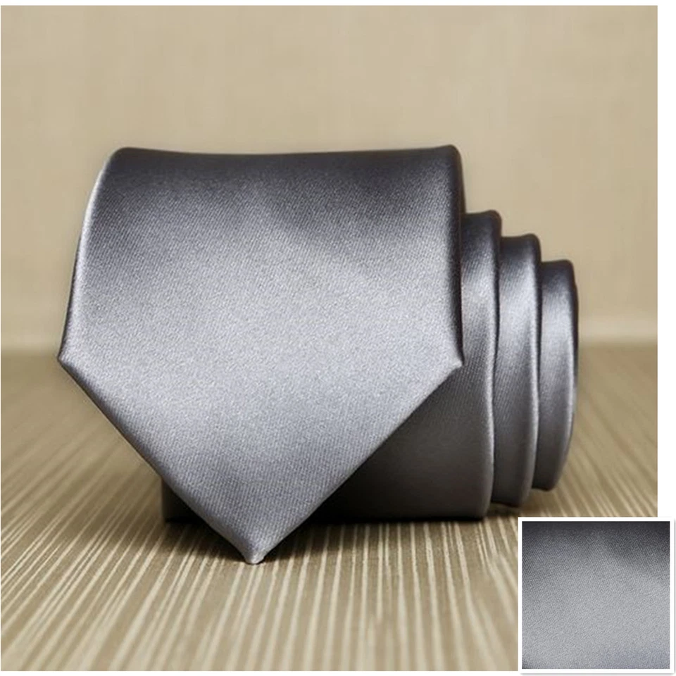 2000L Charcoal Gray 2.75" Slim Necktie And Pocket Square Hankie Set Wedding Prom - Image 1 of 1