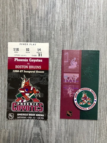 1996-97 NHL Phx Coyotes vs Boston Bruins Inaugural Season Ticket/Pocket Schedule Cover